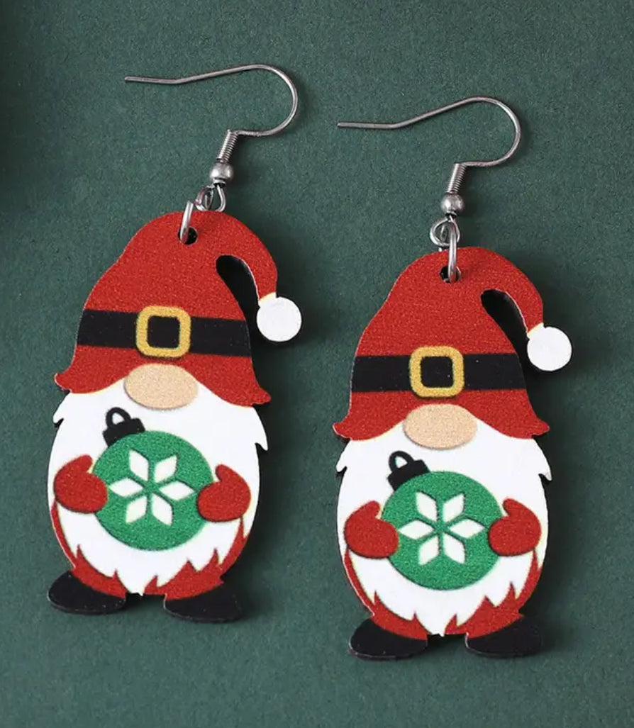 Christmas Gnome with Ornament Dangle Earrings