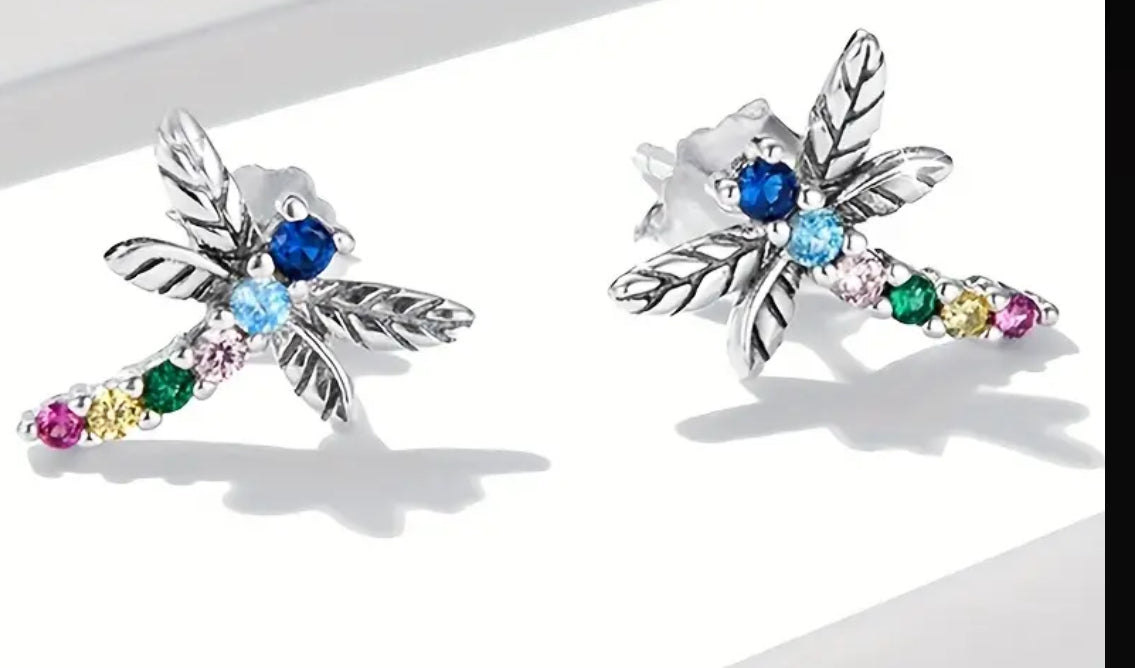 Silvery Dragonfly Screw-back Earrings