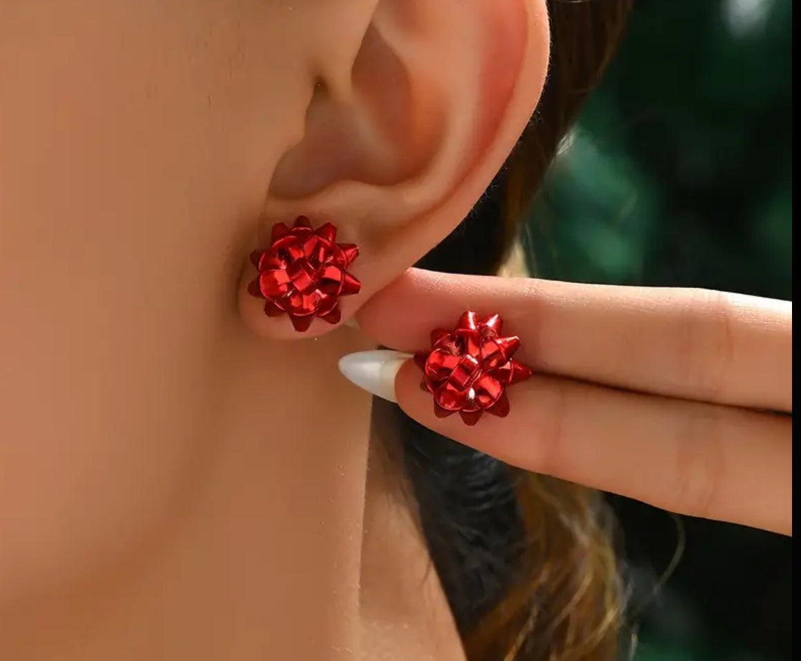 Red Fashion Christmas Bow Earrings