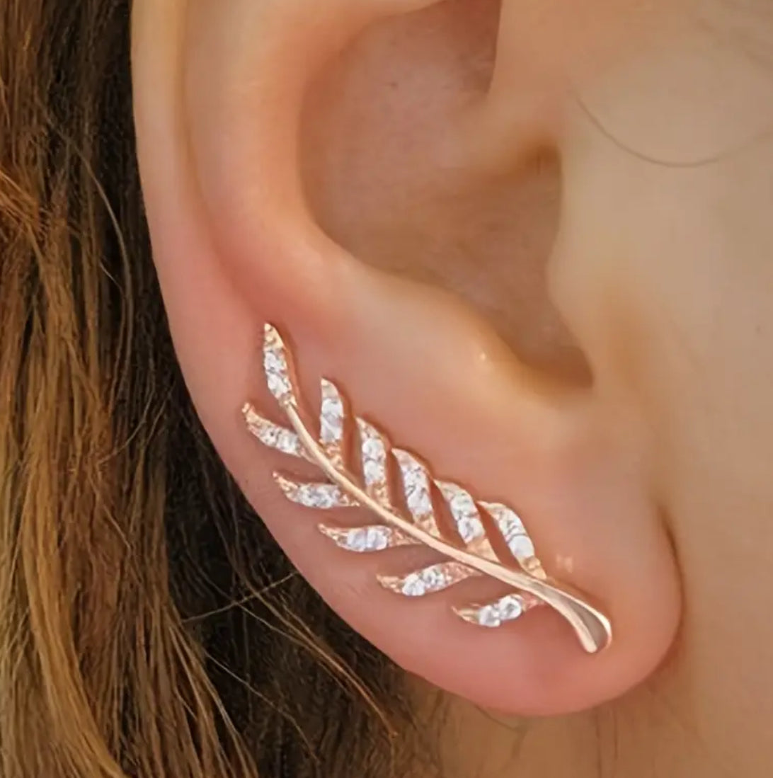 Rose Gold Elegant Leaf Climbing Earring