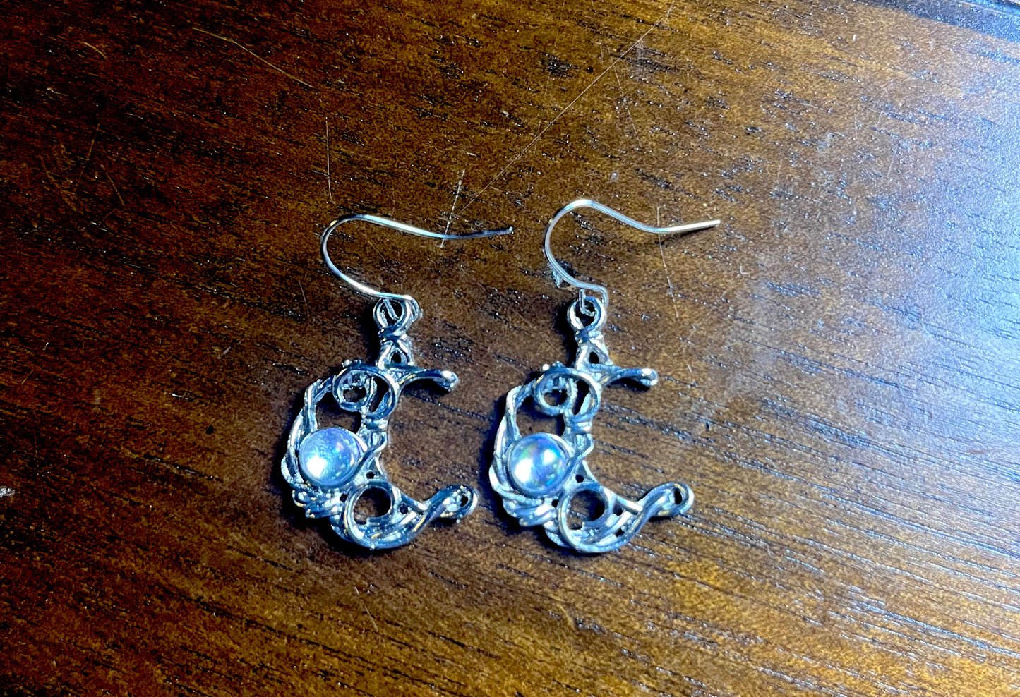 Vintage Synthetic Moonstone Dangle Earrings