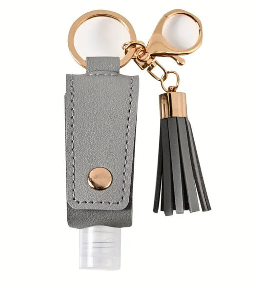 Grey Faux Leather Hand Sanitizer Keychain Holder