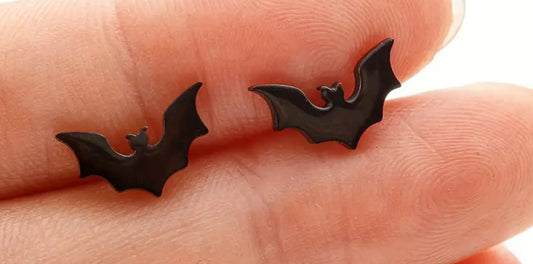 Stainless Steel Black Coated Bat Stud Earrings