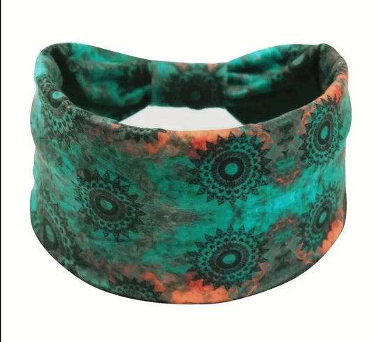 Wide Stretchy Polyester Teal Boho Headband