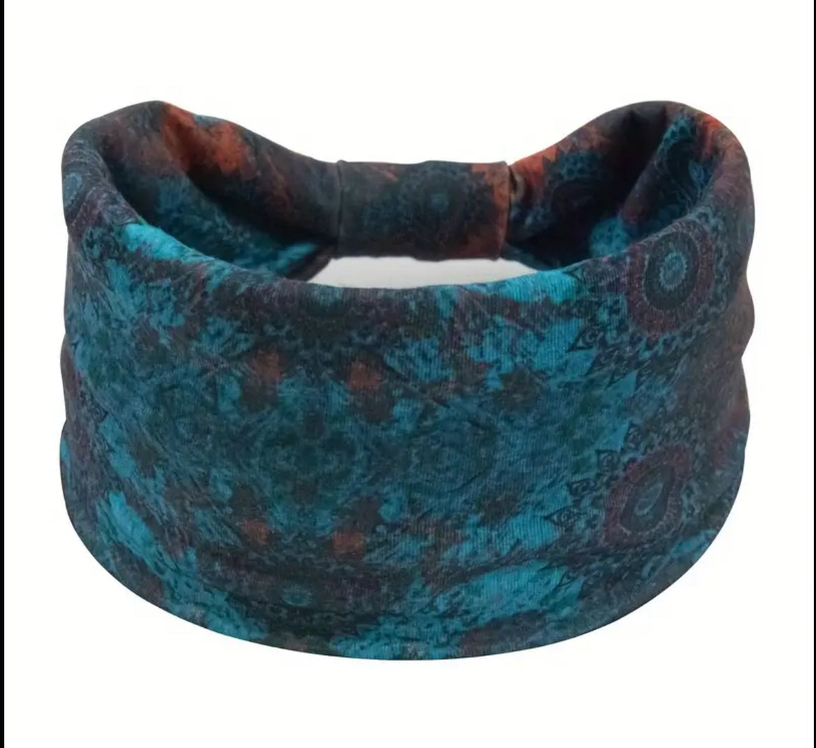 Wide Stretchy Polyester Blue Boho Headband