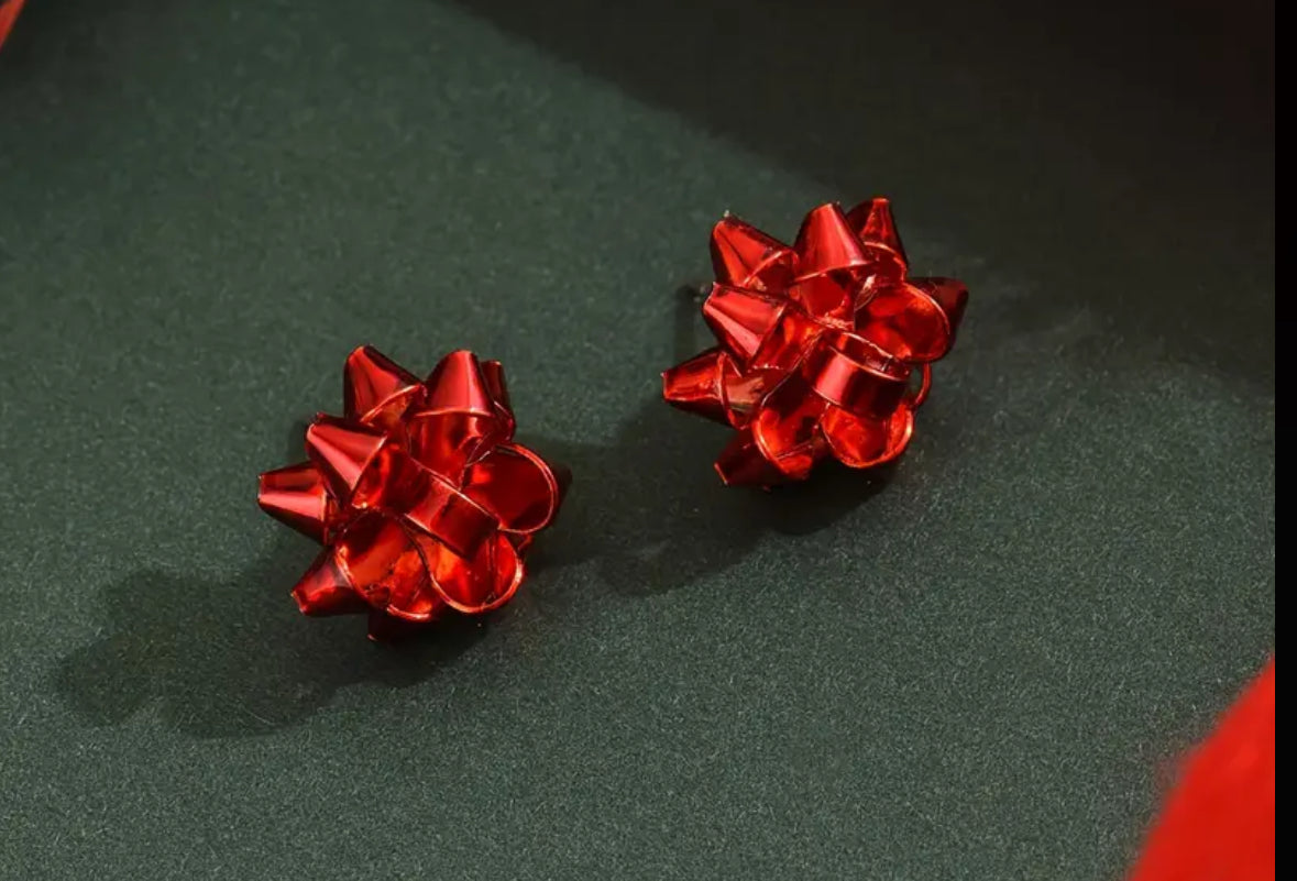 Red Fashion Christmas Bow Earrings