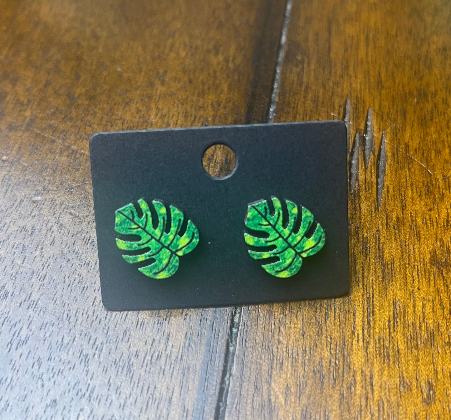 Wooden Monstera Plant Earrings #1