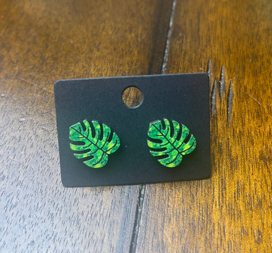 Wooden Monstera Plant Earrings #1