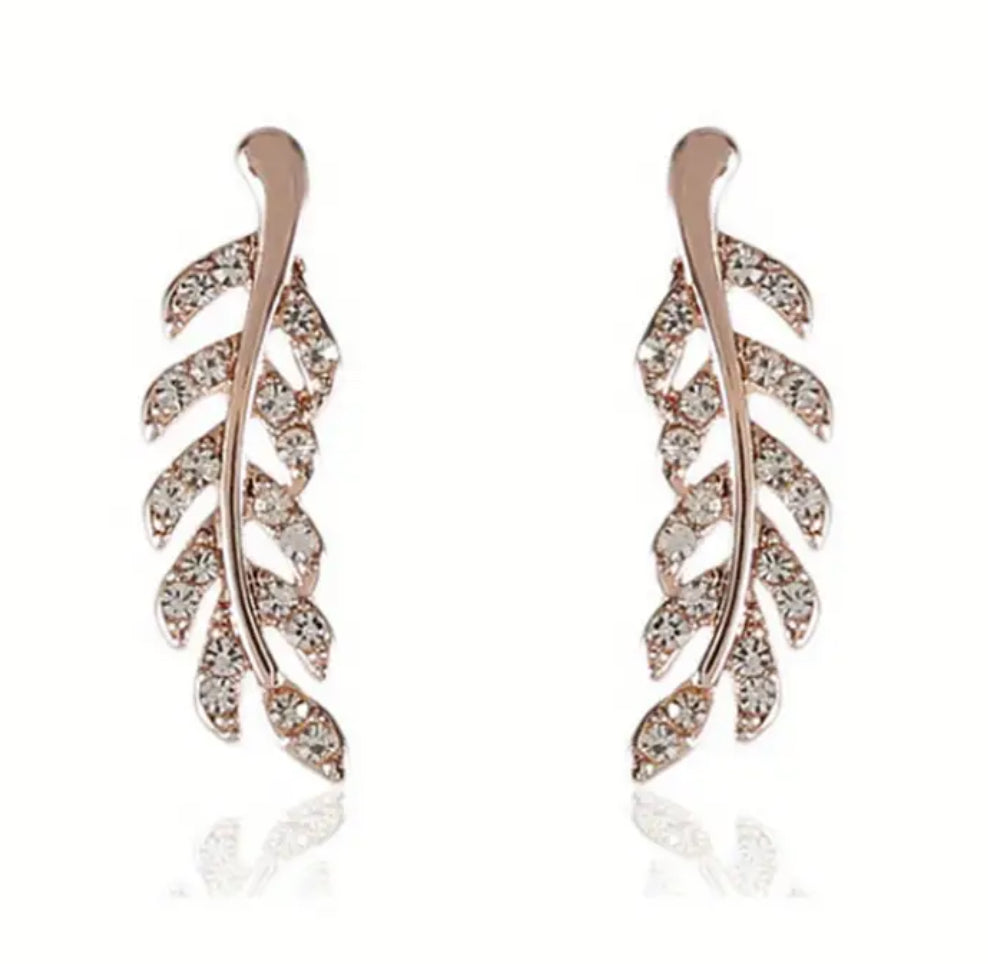 Rose Gold Elegant Leaf Climbing Earring