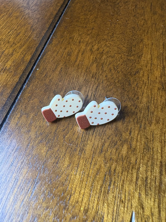 Acrylic Polka Dot Mitten Stud Earrings