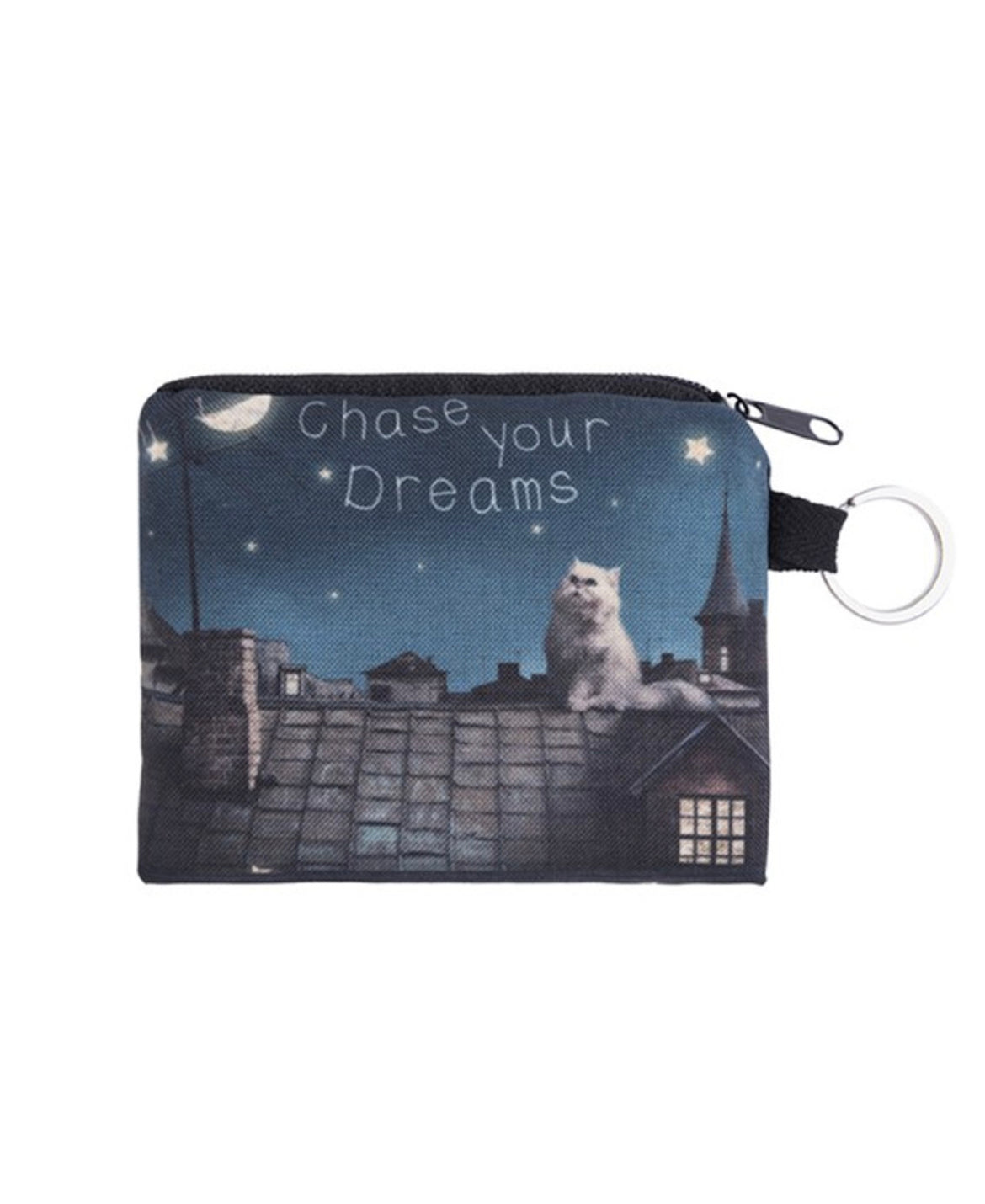 Chase Your Dreams Cat Graphic Print Coin Purse