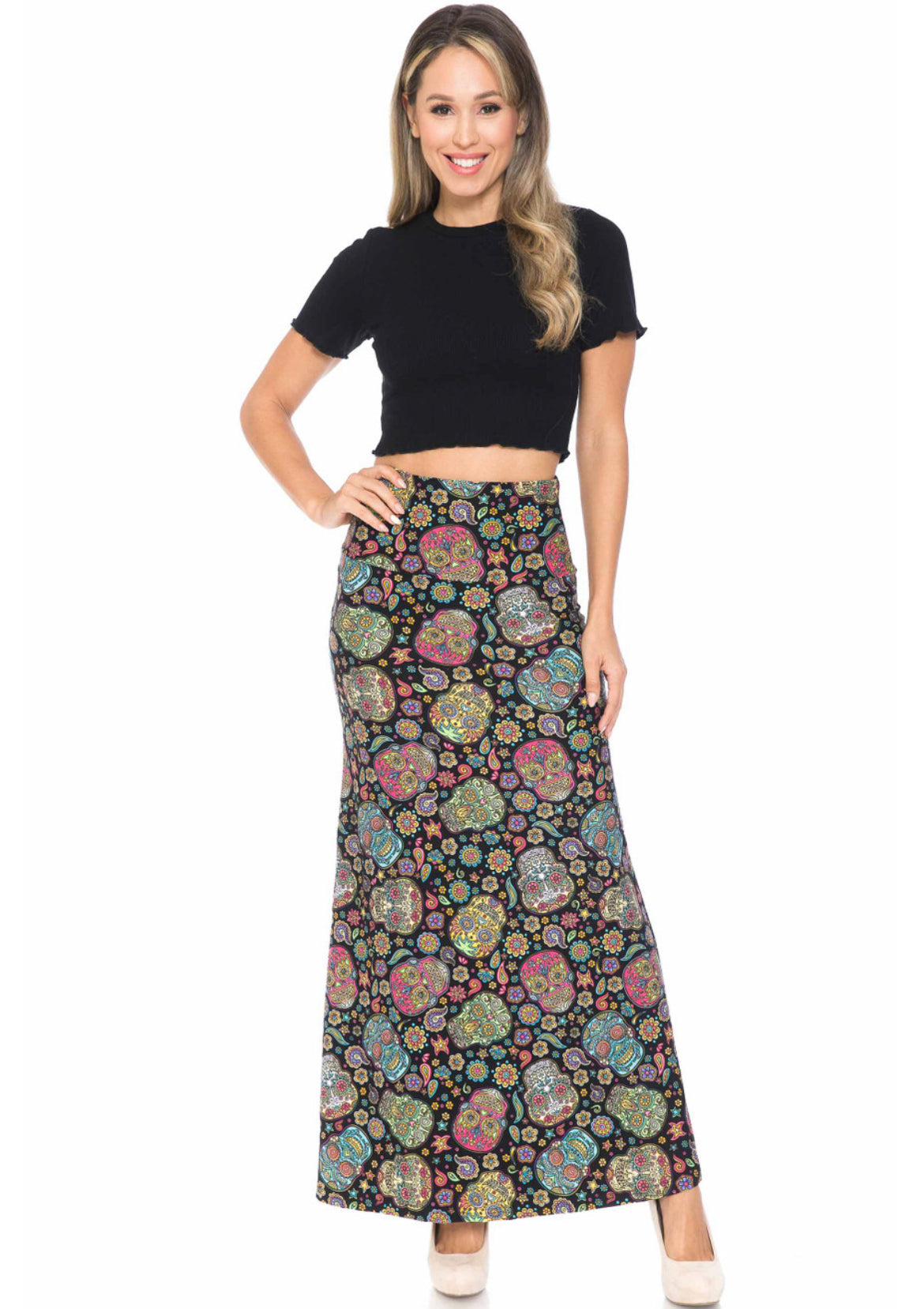 Buttery Soft Mandela Sugar Skull Maxi Skirt - Reg. One Size