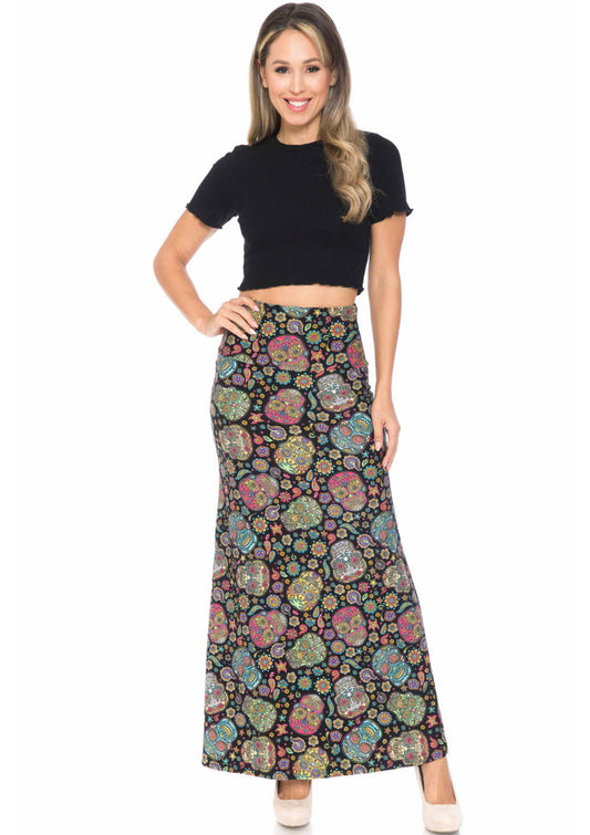 Buttery Soft Mandela Sugar Skull Maxi Skirt - Reg. One Size