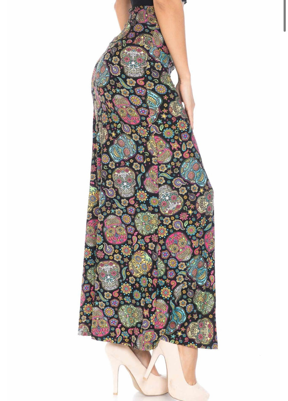Buttery Soft Mandela Sugar Skull Maxi Skirt - Reg. One Size